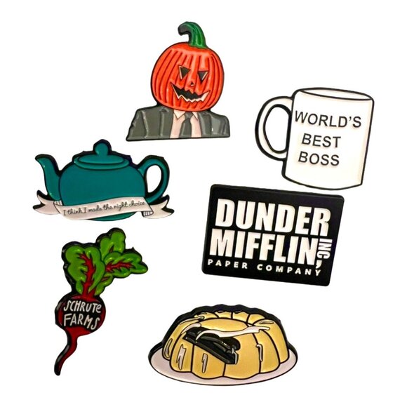 The Office Jewelry - 🧷BUNDLE OF 6 - THE OFFICE Themed Enamel Pins - Television, Pop Culture, Y2K